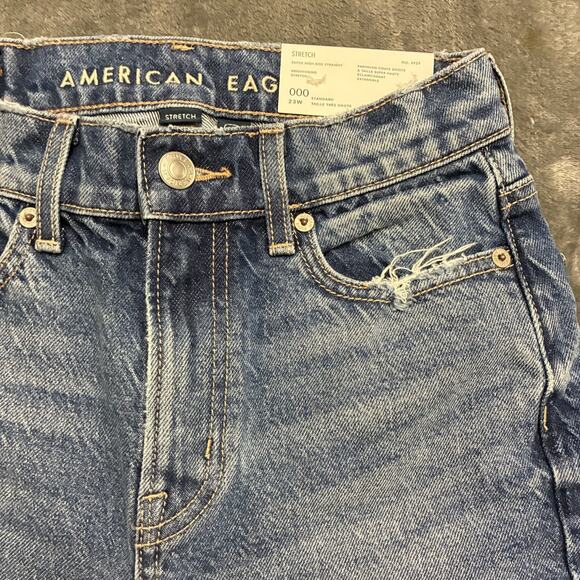 American Eagle Jeans Womens 000 Blue Super High Rise Straight Distressed - Picture 3 of 12